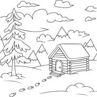 A log cabin in the woods coloring page vector