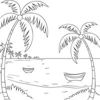 Coloring pages for kids with palm trees and boats vector