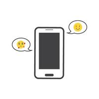 A smartphone displays happy and sad emojis vector