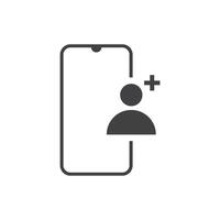 Smartphone screen showing person plus sign for new contact addition vector