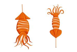 grilled squid isolated on white backhround. vector