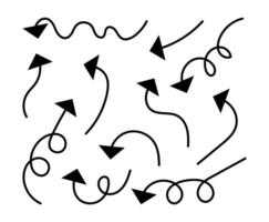 Hand drawn curve arrow set. Black doodle icons isolated on white background. design elements vector