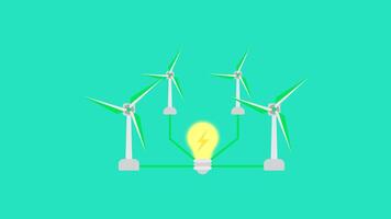Simple Animation of Wind Power. Suitable for renewable energy, green energy, smart energy content. 2d animation 4k. transparent background video