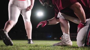 Cinematic shot of American Football player Kickoff Game Start. Static Close-up of Ball Being Kicked by the Professional Player. Gates Goal Kick. Successful Team Scores and Wins Championship. video
