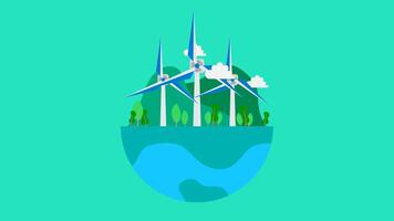Animation of Wind Power. Suitable for renewable energy, green energy, smart energy content. 2d animation 4k. transparent background video