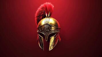 Gorgeous golden helmet in the style of Ancient Greece, adorned with a red plume. video