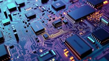 An intricate circuit board with various components and chips. video