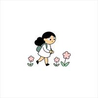 a kid exploring a field of flowers vector