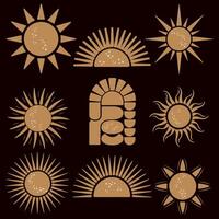 Set of mystical magic different sun and moon. Spiritual occultism objects, trendy style. Elements template for posters, prints, patterns, illustrations and logos. vector