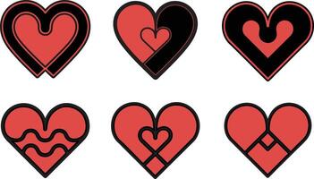 Set of hearts, different kinds of heart shape red and black color. vector