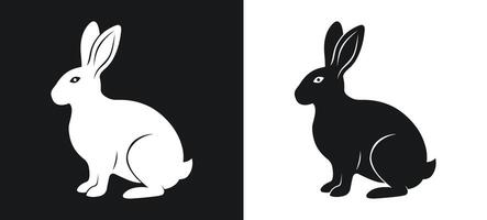 Black and white silhouette of a rabbit illustration. vector