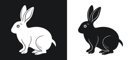 Illustration of a rabbit in black and white silhouette style vector