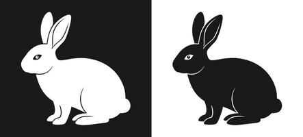 Silhouette drawing of a rabbit in black and white vector