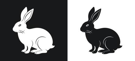 Simplistic rabbit outline in black and white silhouette vector