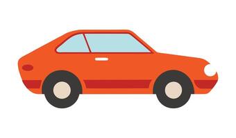 Side view red car illustration. Vintage red coupe art. Retro flat automobile red car icon. vector