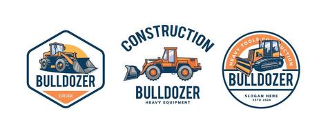 bulldozer badge design set vector