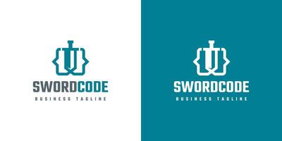 sword code logo design vector