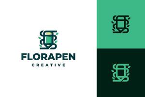 eco floral pencil logo design vector