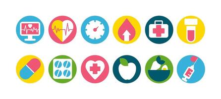 Abstract and Geometric Medical Icons for Heart Health. Cardiogram, Active Lifestyle vector