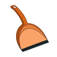 Cute colourful doodle dustpan to sweep dirt and garbage from floor. Hand drawn dust pan to tidy up apartment. Funny outline device for sanitation and household isolated on white background. vector