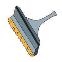 Cute outline cartoon squeegee mop to wash window, mirror, ceiling. Hand drawn squeegee scraper for cleansing glass material. Funny doodle device to tidy up apartment isolated on white background. vector