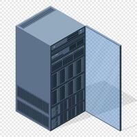 Isometric server. Server racks. Server boxes isolated. Network server room. Computer network technology. illustration vector