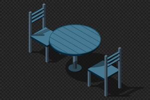 Isometric round table with chairs. Wooden round table. Isometric furniture. illustration vector
