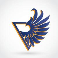 wing in triangle blue and orange color logo design, 3d shape vector
