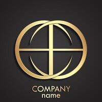 gold double circle linear geometric logo design vector