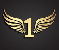 winged number one 3d golden symbol vector