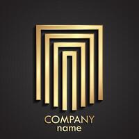 3d golden linear shape geometric square logo vector