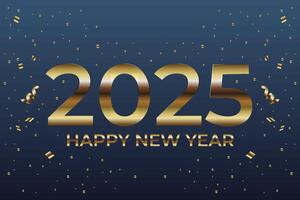 Elegant 2025 happy new year design with golden confetti vector