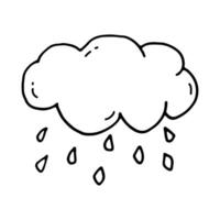 Rain cloud with raindrops. Doodle. Hand drawn. Outline. vector