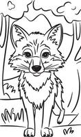 fox line art design in nature illustration vector