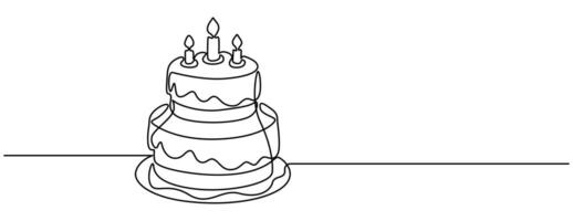 Birthday cake in continuous line art drawing style vector