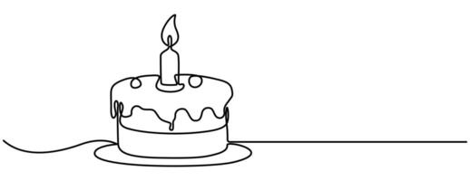 Continuous one line drawing art of a birthday cake vector