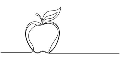 Continuous one line art drawing apple outline art illustration vector