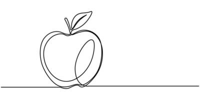 This artwork showcases a thin line drawing of a simple apple with one leaf vector