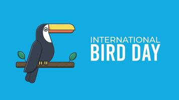 National Bird Day banner on blue background.Toucan bird. January 5.Poster of cute and colorful bird sitting on tree branch for national bird day celebration.Suitable for greeting card. vector