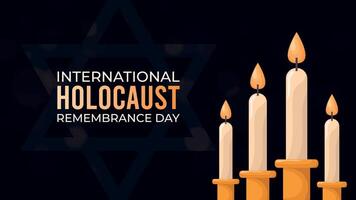 Horizontal Holocaust Remembrance Day on dark background.Web banner design with lit candles and David's star. vector