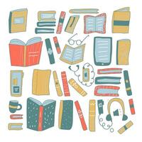 Set of books in doodle style. illustration. vector