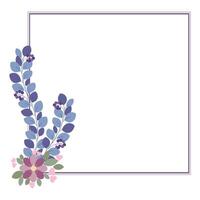 Square Frame Or Wreath Decorated With Blue Leaves And Flowers vector