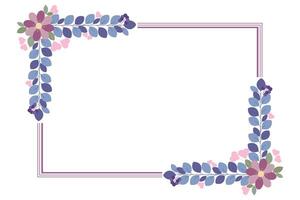 Rectangular Frame Or Wreath With Blue Leaves And Flowers vector