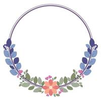 Circle Frame Or Wreath With Flowers And Green Leaves vector