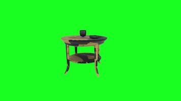 Stylish round table with black bowl displayed on bright background video