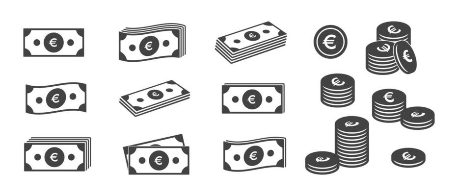 Bills dollar cents coins icons set. Money banknote currency bills and cents. design elements isolate