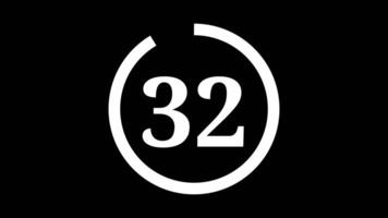 35 seconds countdown timer with white circle countdown animation and white number countdown on black background video