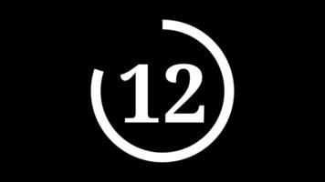 15 seconds countdown timer with white circle countdown animation and white number countdown on black background video