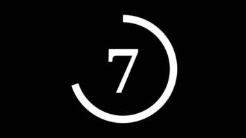10 seconds countdown timer with white circle countdown animation and white number countdown on black background video