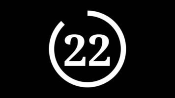 25 seconds countdown timer with white circle countdown animation and white number countdown on black background video